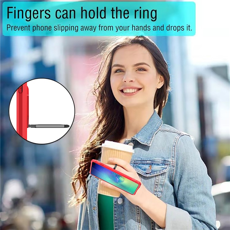 For Samsung Galaxy S10 Plus Finger Ring Kickstand Drop Resistant TPU Phone Casing - Red-6