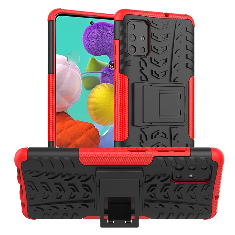 Cool Tyre Pattern PC + TPU Tablet Case with Kickstand for Samsung Galaxy A51 - Red-1