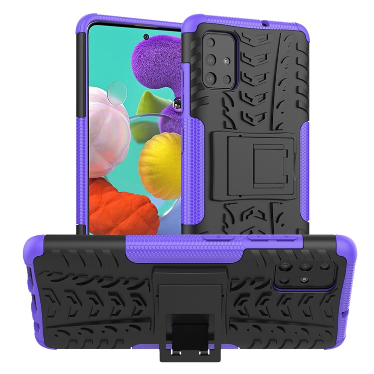 Cool Tyre Pattern PC + TPU Tablet Case with Kickstand for Samsung Galaxy A51 - Purple-1