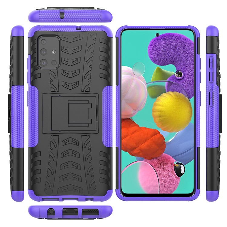Cool Tyre Pattern PC + TPU Tablet Case with Kickstand for Samsung Galaxy A51 - Purple-2