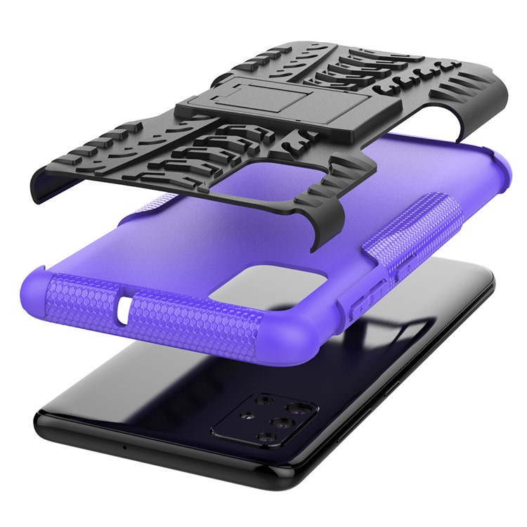 Cool Tyre Pattern PC + TPU Tablet Case with Kickstand for Samsung Galaxy A51 - Purple-6