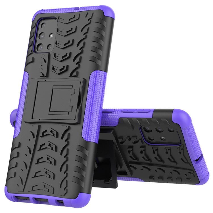 Cool Tyre Pattern PC + TPU Tablet Case with Kickstand for Samsung Galaxy A51 - Purple-9