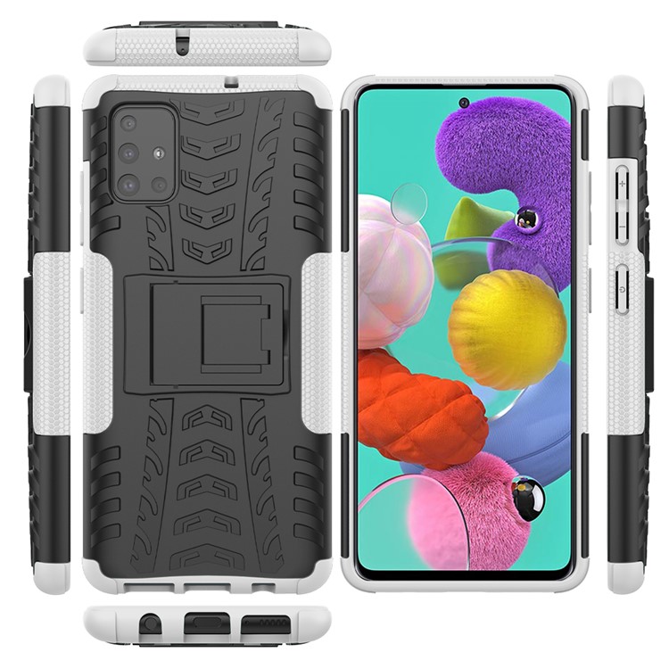Cool Tyre Pattern PC + TPU Tablet Case with Kickstand for Samsung Galaxy A51 - White-2