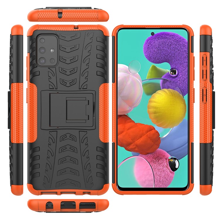 Cool Tyre Pattern PC + TPU Tablet Case with Kickstand for Samsung Galaxy A51 - Orange-2