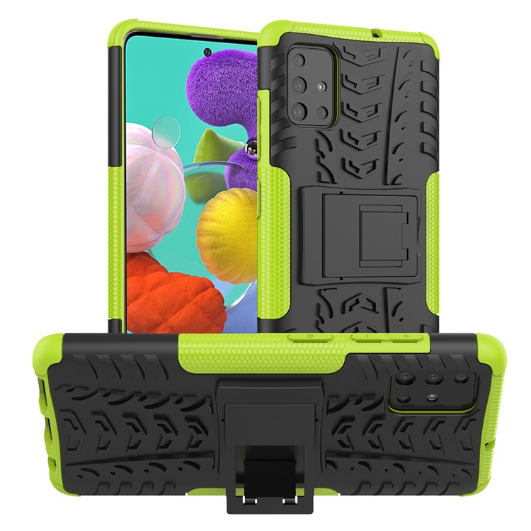 Cool Tyre Pattern PC + TPU Tablet Case with Kickstand for Samsung Galaxy A51 - Green-1