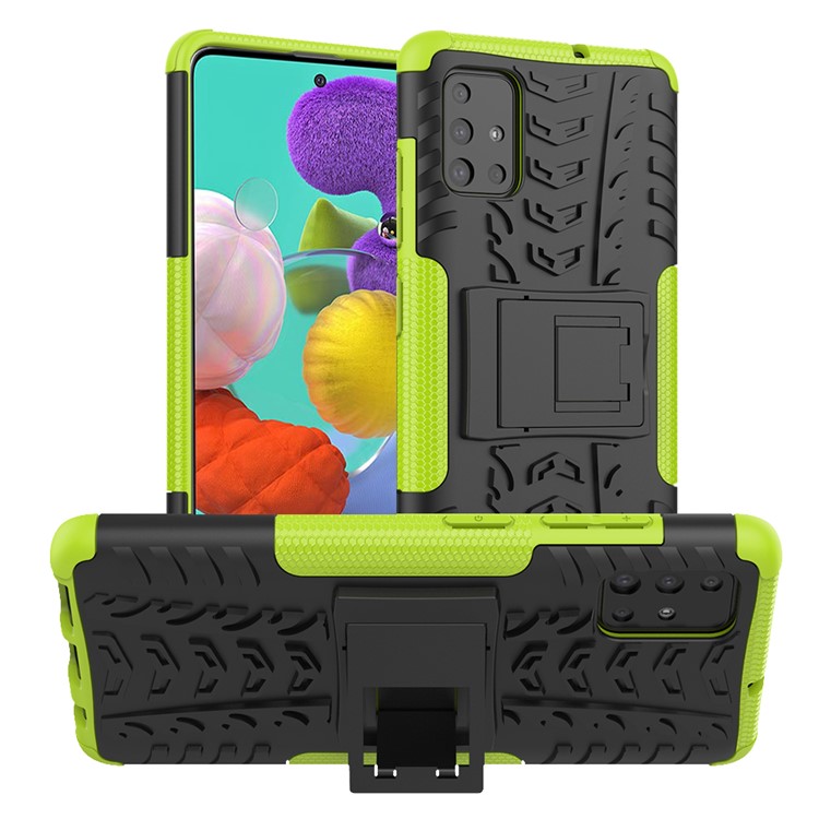 Padrão de Pneu Legal PC + TPU Tablet Case Com Kickstand Para Samsung Galaxy A51 - Verde