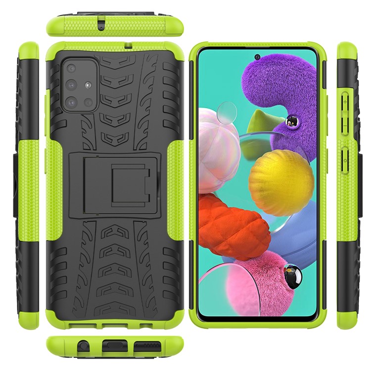 Padrão de Pneu Legal PC + TPU Tablet Case Com Kickstand Para Samsung Galaxy A51 - Verde