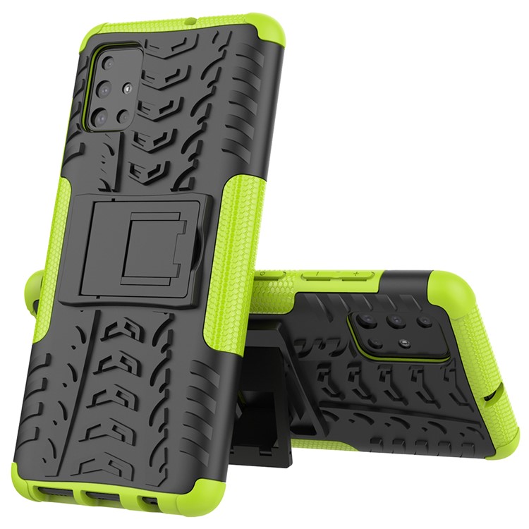 Cool Tire Muster PC + TPU -tablet -hülle Mit Kickstand Für Samsung Galaxy A51 - Grün