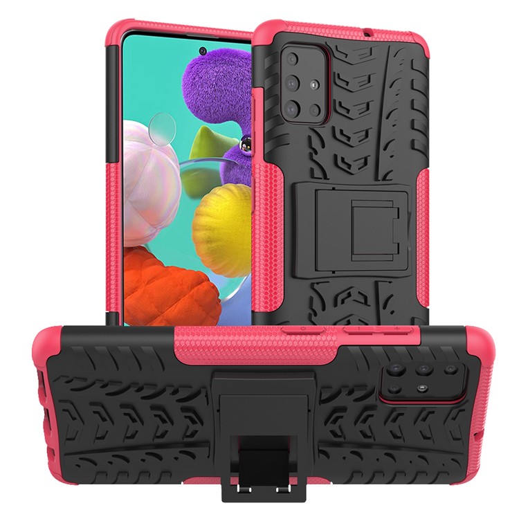Cool Tyre Pattern PC + TPU Tablet Case with Kickstand for Samsung Galaxy A51 - Rose Gold-1
