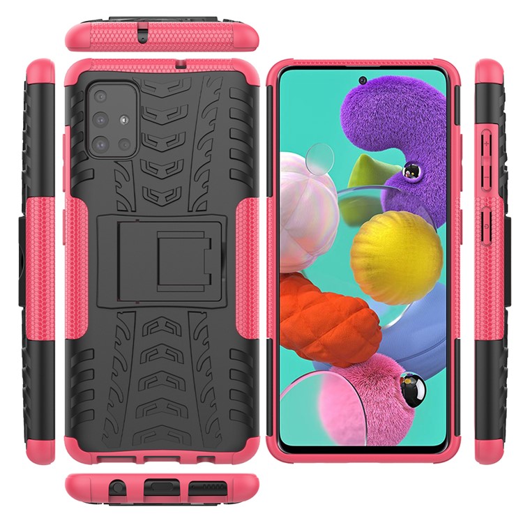 Cool Tyre Pattern PC + TPU Tablet Case with Kickstand for Samsung Galaxy A51 - Rose Gold-2