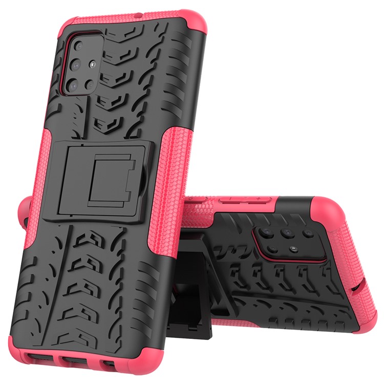 Cool Tyre Pattern PC + TPU Tablet Case with Kickstand for Samsung Galaxy A51 - Rose Gold-9