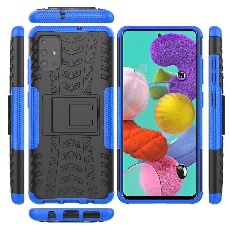 Cool Tyre Pattern PC + TPU Tablet Case with Kickstand for Samsung Galaxy A51 - Blue-2