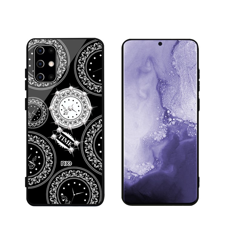 NXE TIME Series Clock Pattern Printing Rhinestone Decor Tempered Glass TPU Back Case for Samsung Galaxy S11 - Black-4