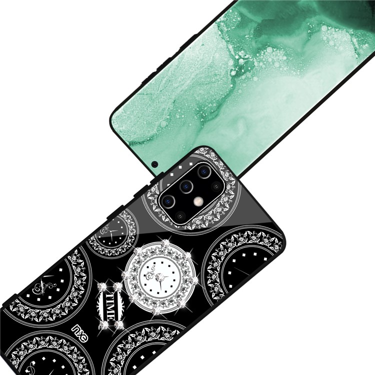 NXE TIME Series Clock Pattern Printing Rhinestone Decor Tempered Glass TPU Back Case for Samsung Galaxy S11 - Black-5