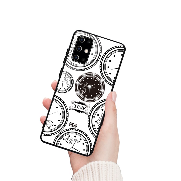 NXE TIME Series Clock Pattern Printing Rhinestone Decor Tempered Glass TPU Back Case for Samsung Galaxy S20 Plus - White-2