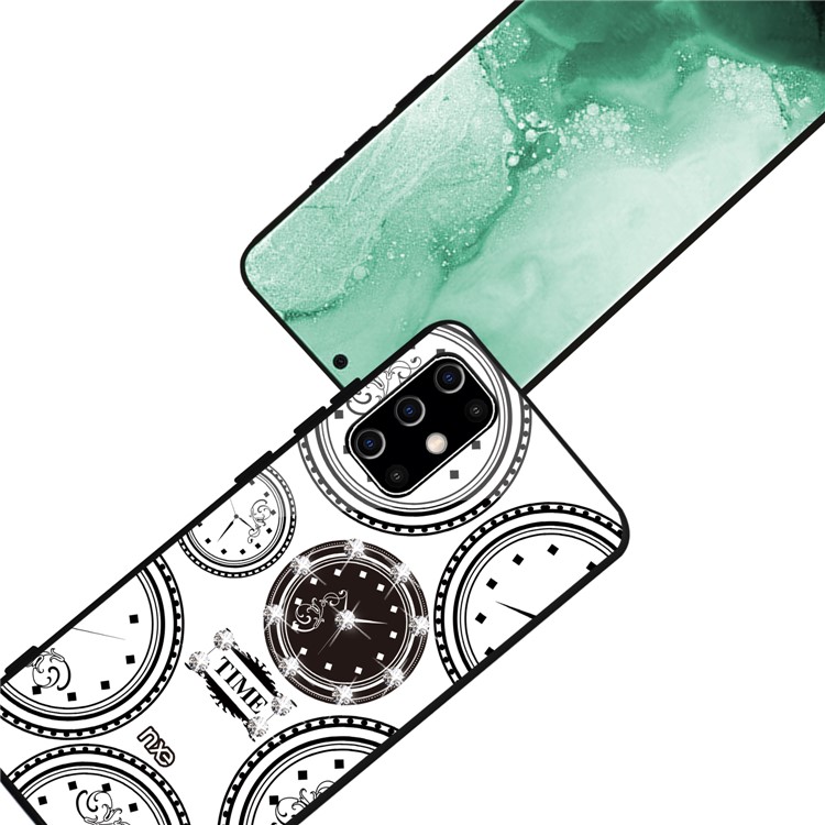 NXE TIME Series Clock Pattern Printing Rhinestone Decor Tempered Glass TPU Back Case for Samsung Galaxy S20 Plus - White-5