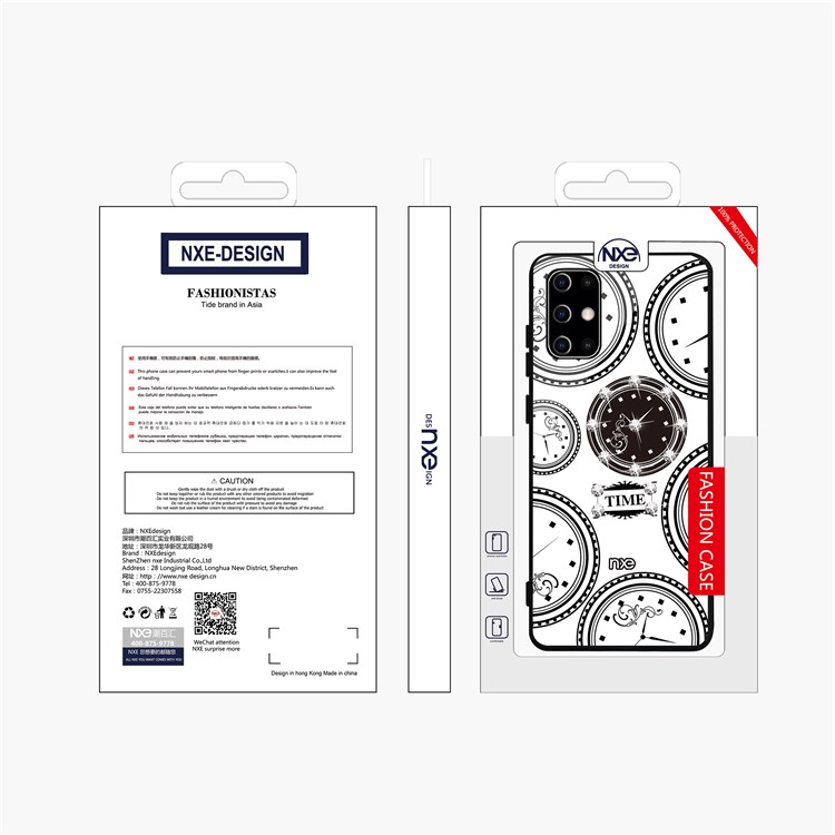 NXE TIME Series Clock Pattern Printing Rhinestone Decor Tempered Glass TPU Back Case for Samsung Galaxy S20 Plus - White-6