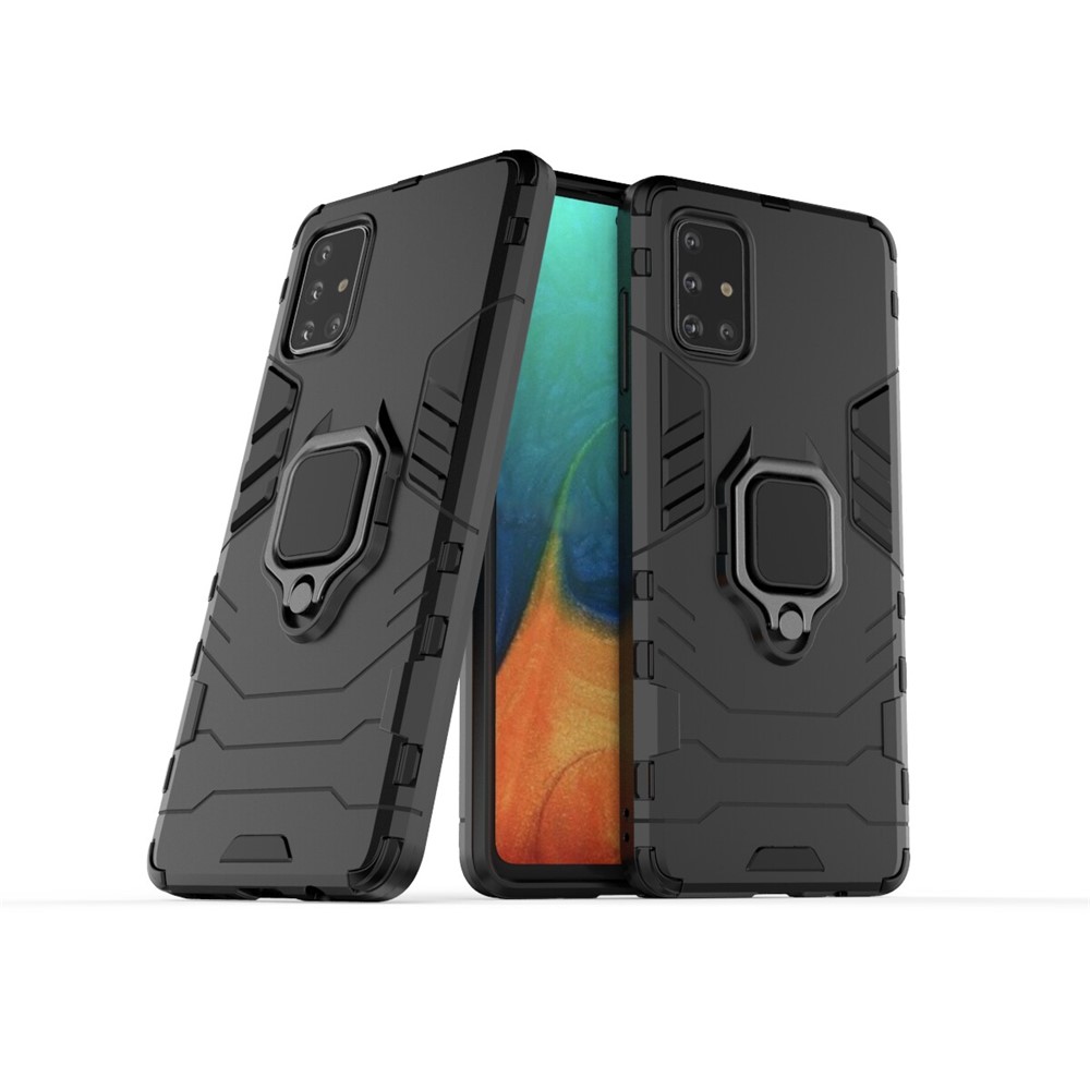 Plastic + TPU Case with Kickstand for Samsung Galaxy A71 - Black-1