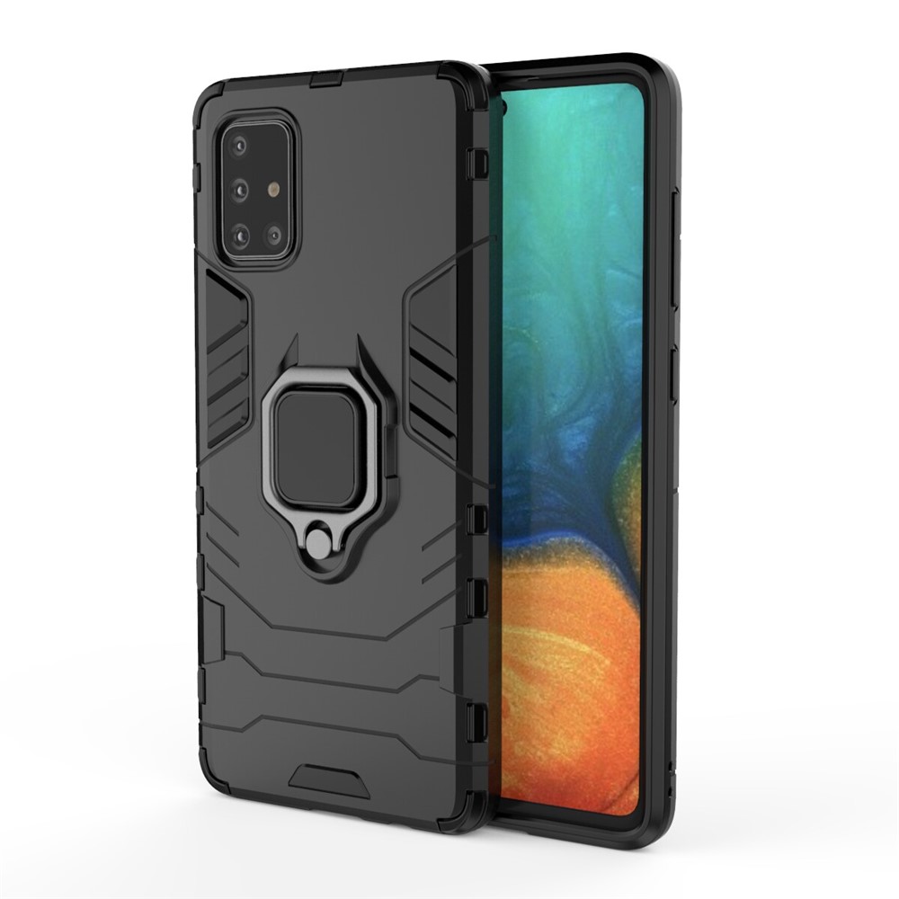 Plastic + TPU Case with Kickstand for Samsung Galaxy A71 - Black-2