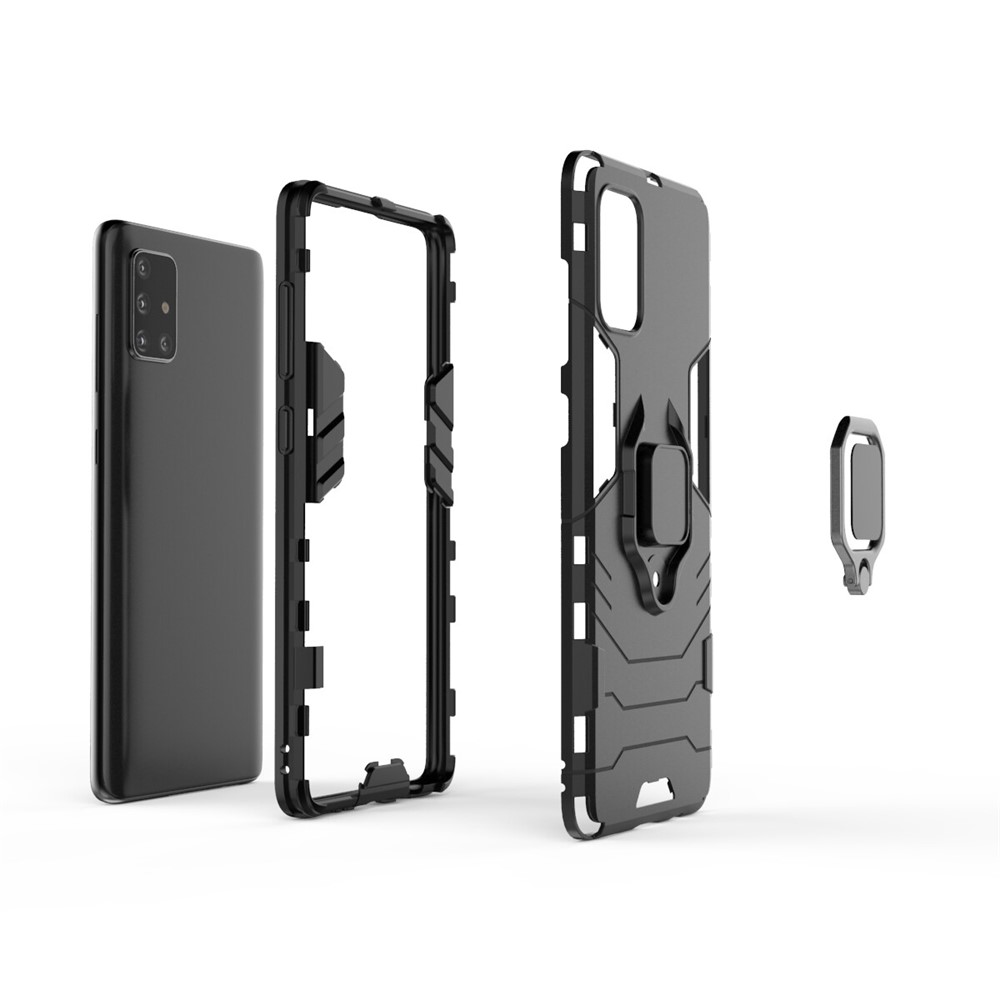 Caso de Plástico + TPU Con Kickstand Para Samsung Galaxy A71 - Negro