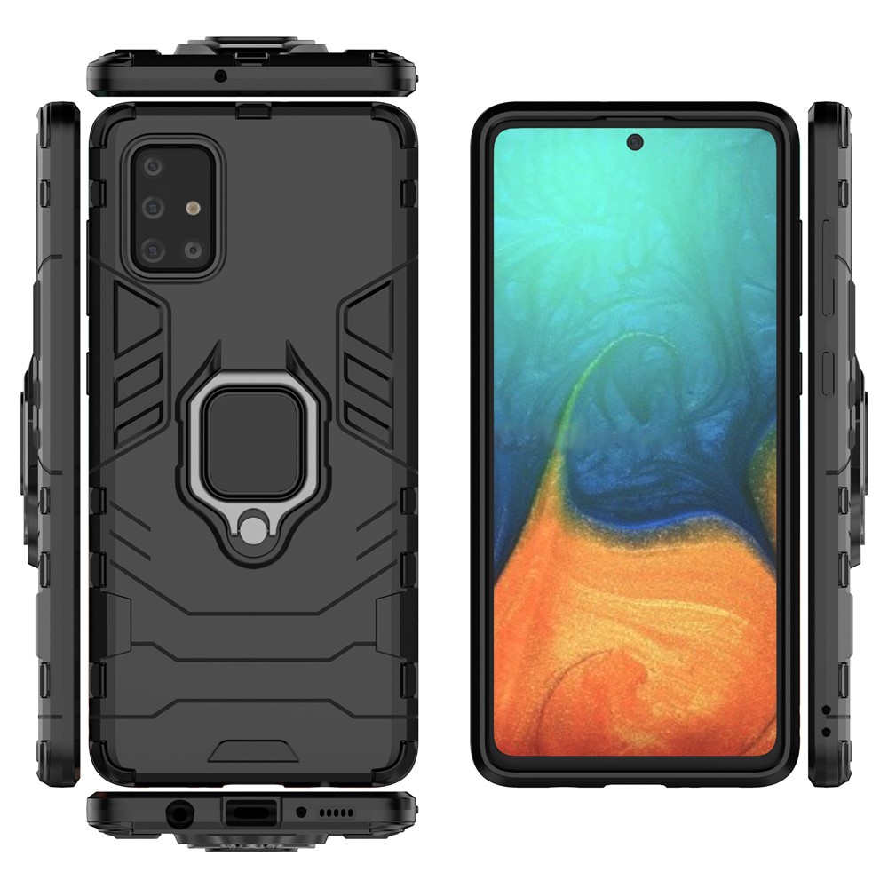 Caso de Plástico + TPU Con Kickstand Para Samsung Galaxy A71 - Negro