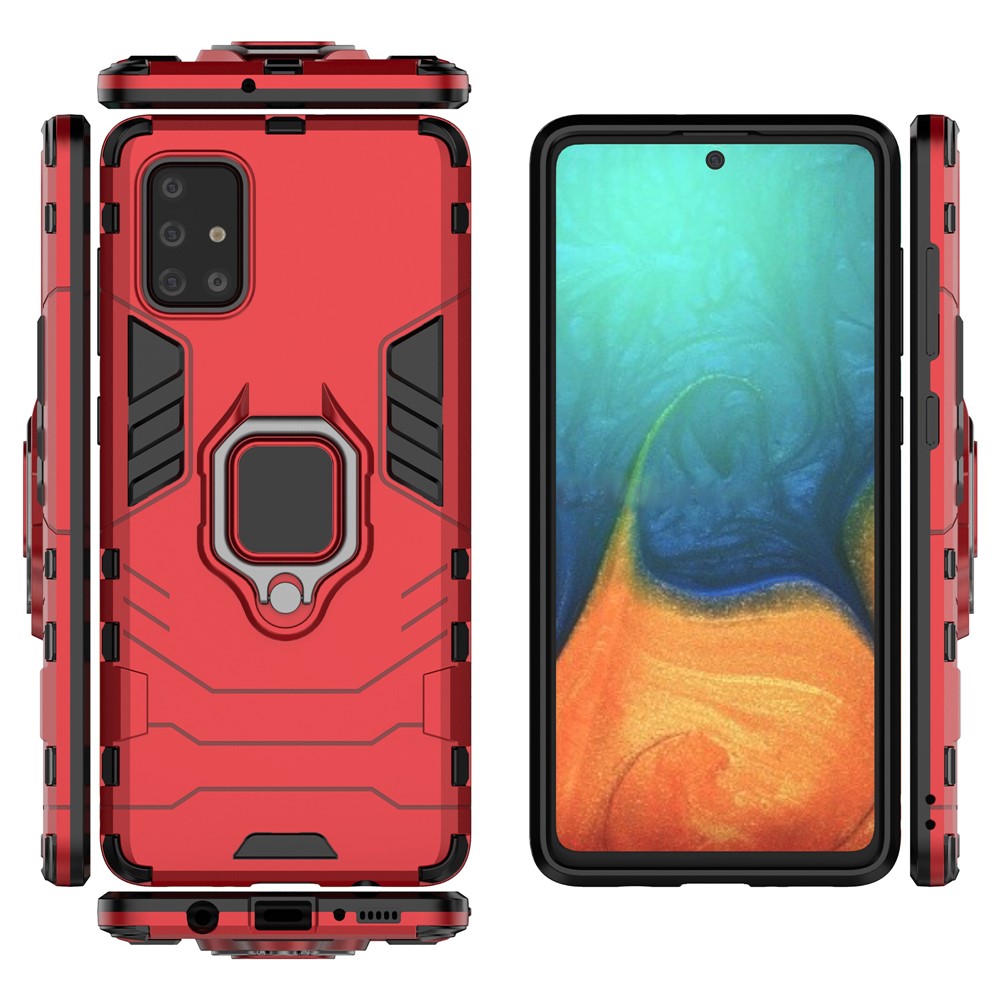 Plastic + TPU Case with Kickstand for Samsung Galaxy A71 - Red-5