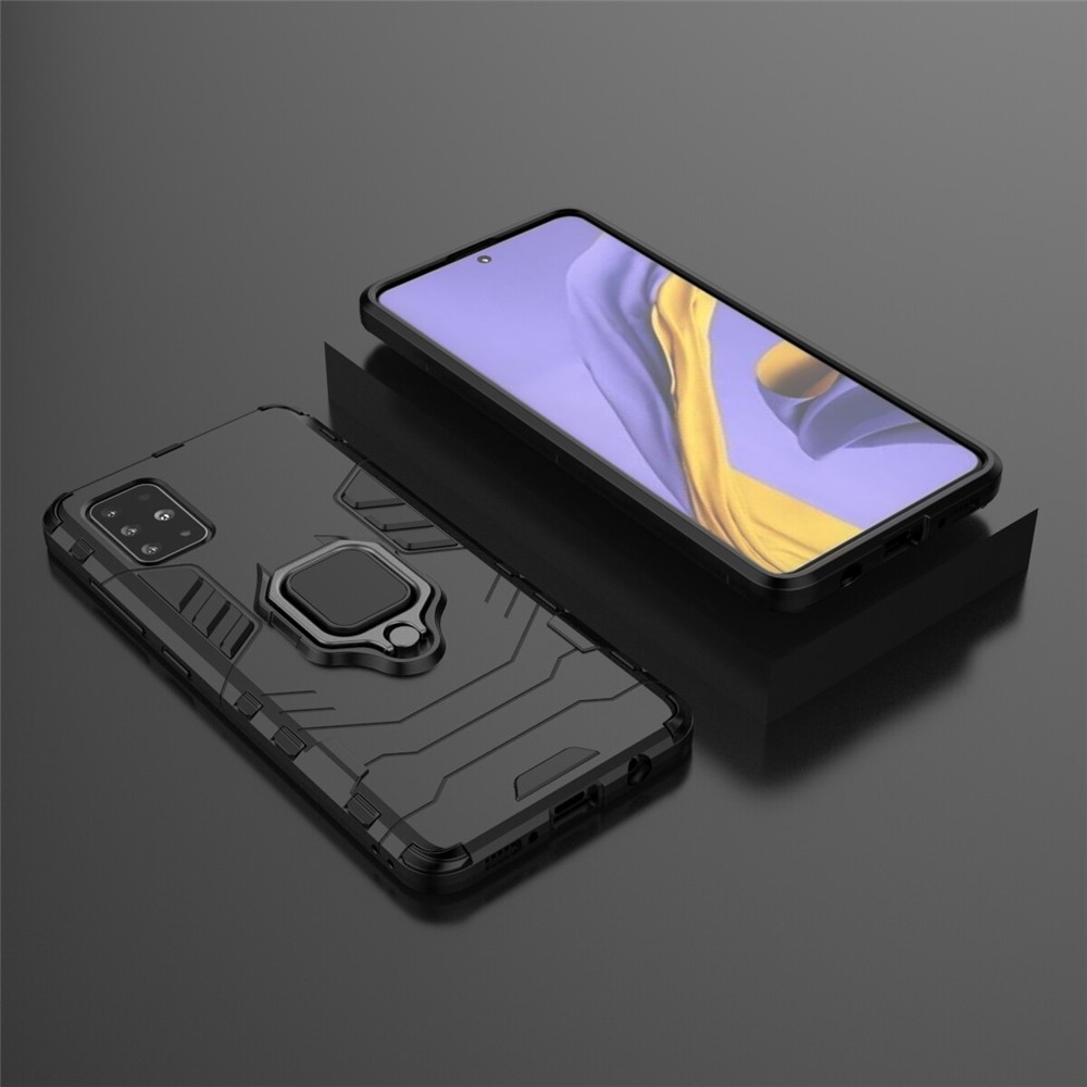 2-in-1 Plastic + TPU Phone Case Shell with Kickstand for Samsung Galaxy A51 - Black-5