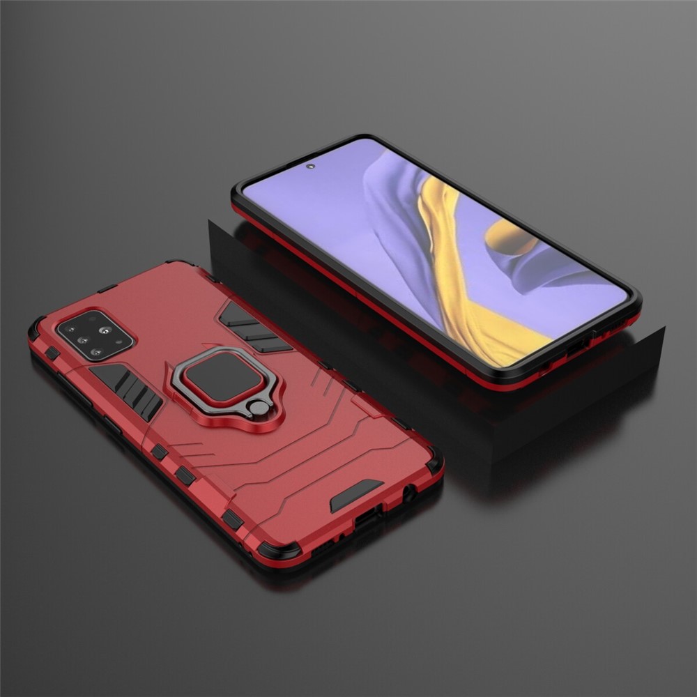 Shell Della Custodia Del Telefono in Plastica 2 in 1 TPU Con Cavalletto Pieghevole Per Samsung Galaxy A51 - Rosso-4