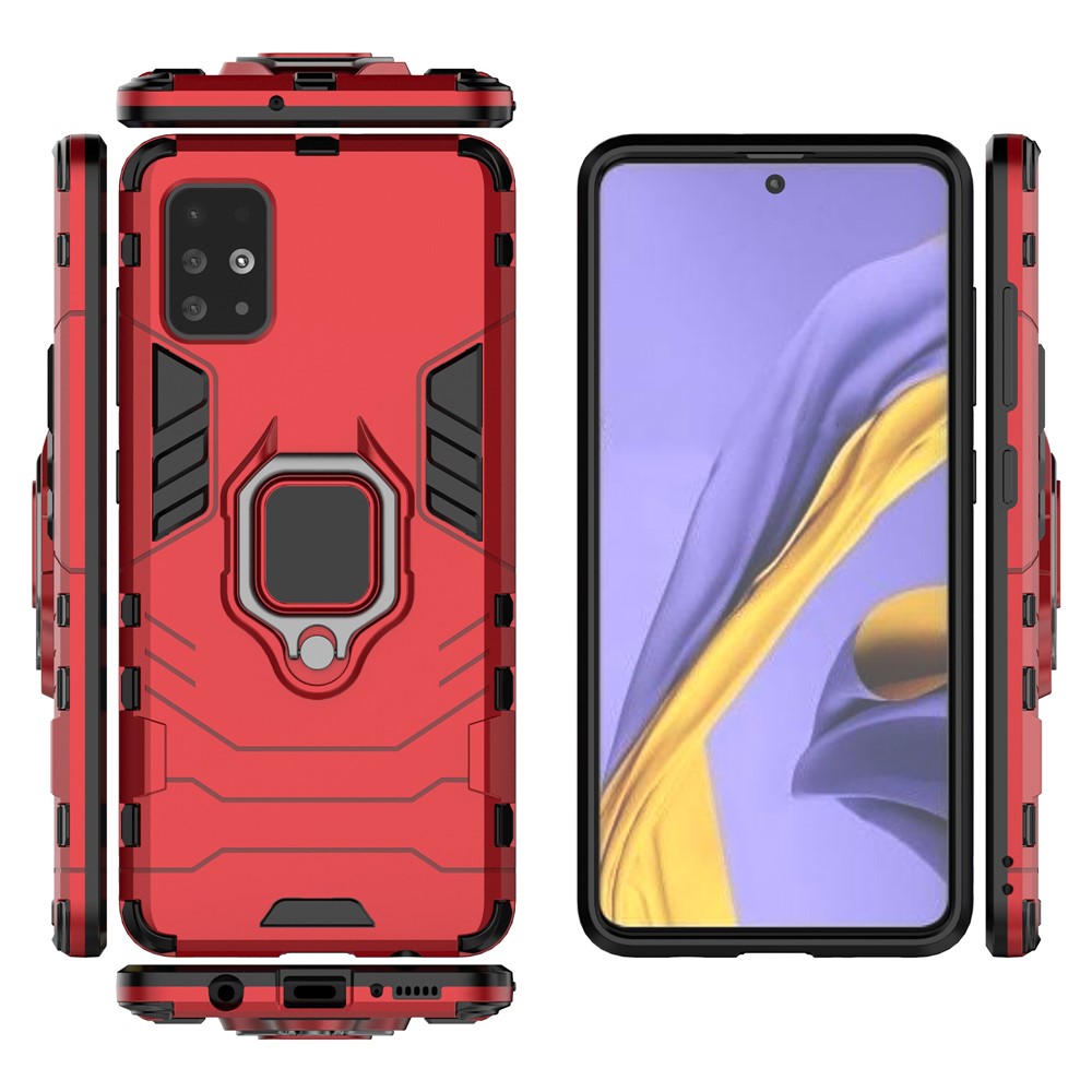 Shell Della Custodia Del Telefono in Plastica 2 in 1 TPU Con Cavalletto Pieghevole Per Samsung Galaxy A51 - Rosso-5