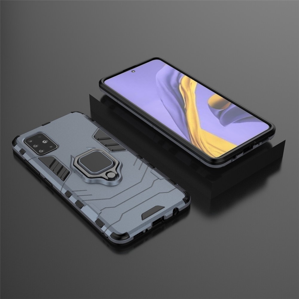 Shell Della Custodia Del Telefono in Plastica 2 in 1 TPU Con Cavalletto Pieghevole Per Samsung Galaxy A51 - Blu-4