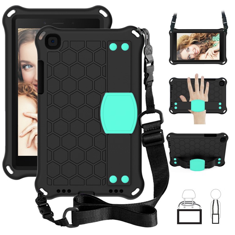 Honeycomb Texture EVA Tablet Hybrid Shell with Shoulder Strap for Samsung Galaxy Tab A 8.0 Wi-Fi (2019) SM-T290 T295 - Cyan / Black-1