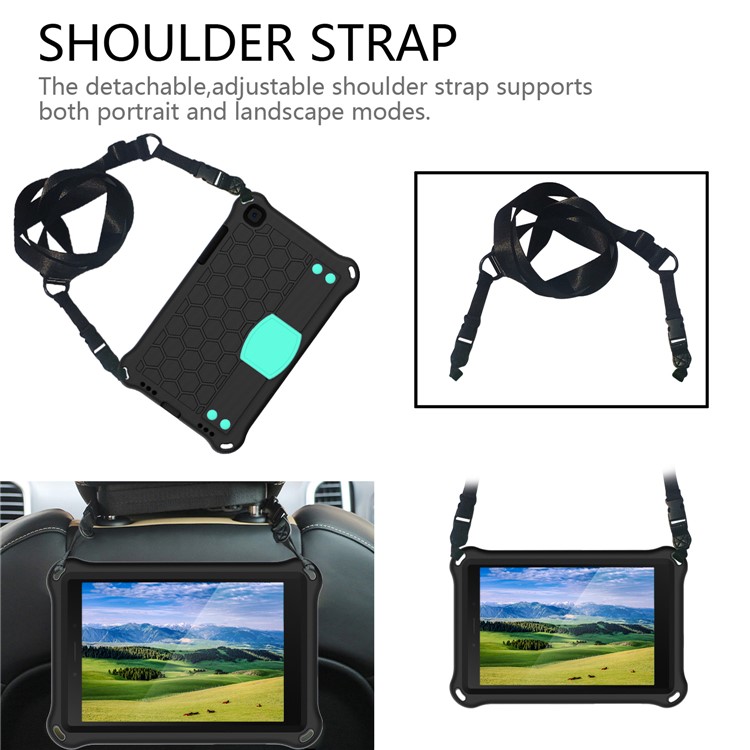 Honeycomb Texture EVA Tablet Hybrid Shell with Shoulder Strap for Samsung Galaxy Tab A 8.0 Wi-Fi (2019) SM-T290 T295 - Cyan / Black-2