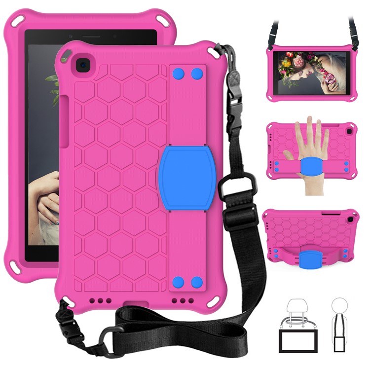 Honeycomb Texture EVA Tablet Hybrid Shell with Shoulder Strap for Samsung Galaxy Tab A 8.0 Wi-Fi (2019) SM-T290 T295 - Rose / Blue-1
