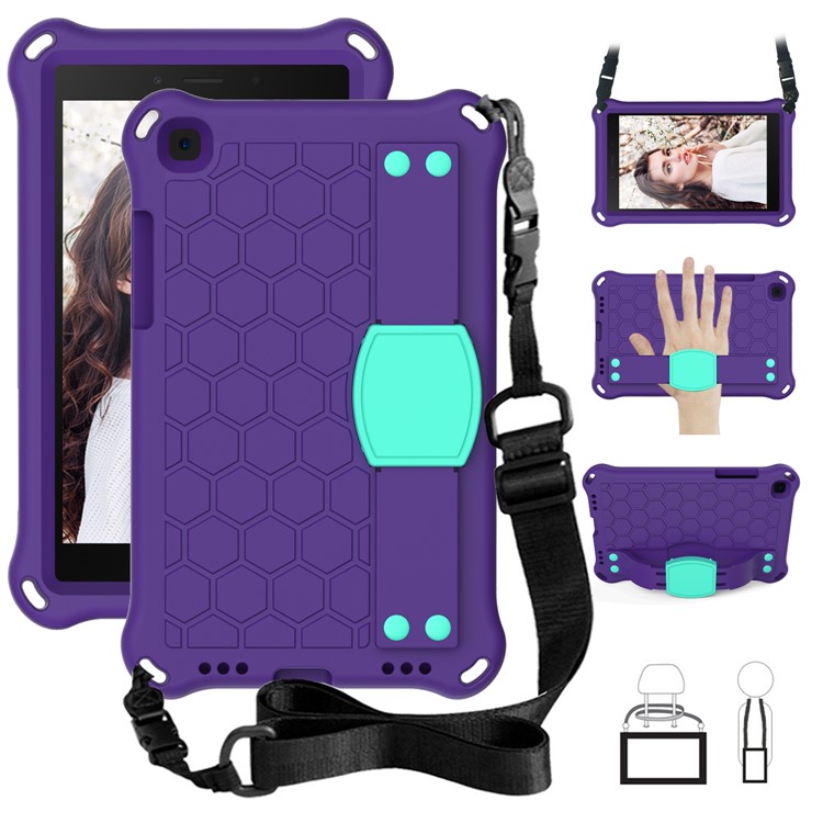 Honeycomb Texture EVA Tablet Hybrid Shell with Shoulder Strap for Samsung Galaxy Tab A 8.0 Wi-Fi (2019) SM-T290 T295 - Purple / Cyan-1