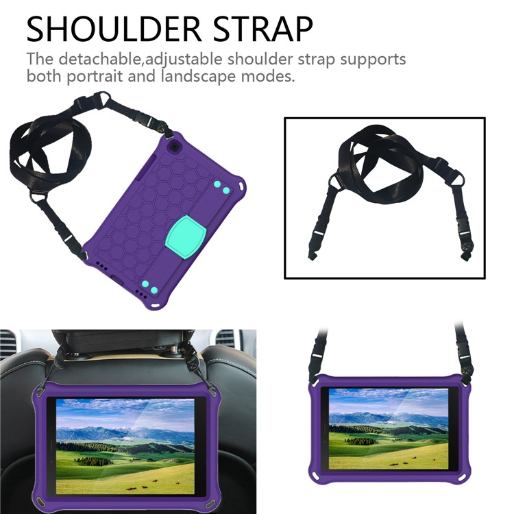 Honeycomb Texture EVA Tablet Hybrid Shell with Shoulder Strap for Samsung Galaxy Tab A 8.0 Wi-Fi (2019) SM-T290 T295 - Purple / Cyan-2