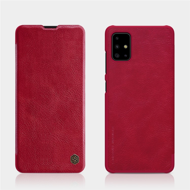 NILLKIN Qin Series Leather Shell Case with Card Holder for Samsung Galaxy A71 - Red