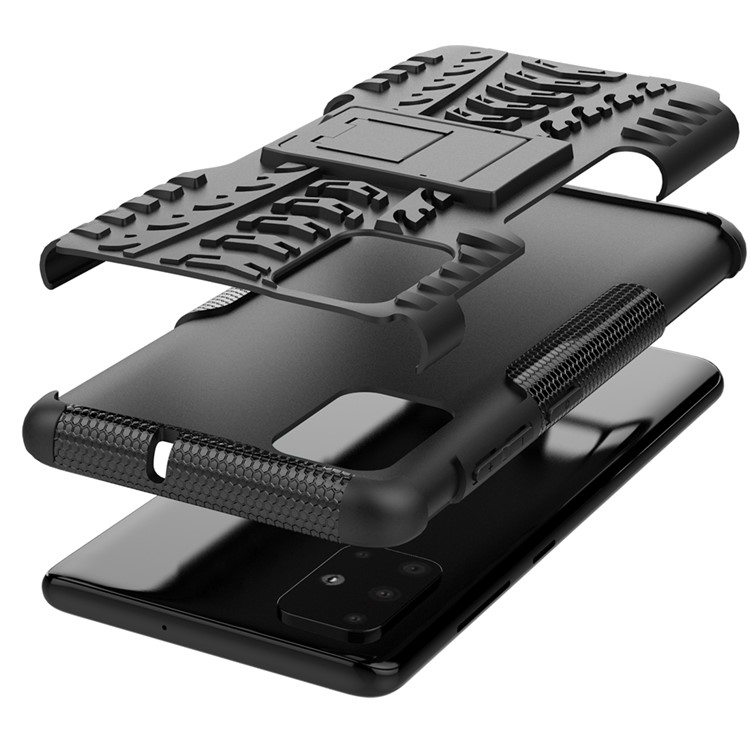 Caso Híbrido Anti-deslizamento PC + TPU Com Kickstand Para Samsung Galaxy A71 - Preto