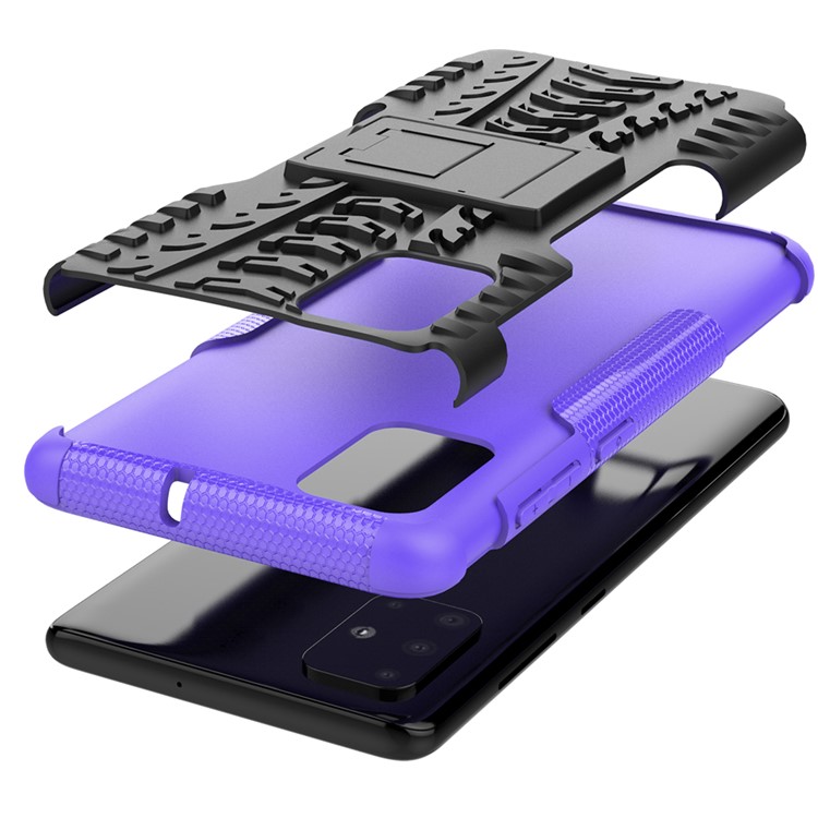 Anti-slip-pc + Tpu-hybridfall Mit Kickstand Für Samsung Galaxy A71 - Violett-5