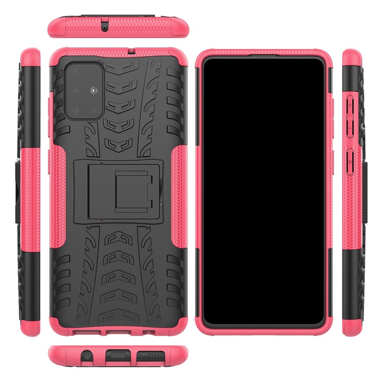 Caso Híbrido Anti-deslizamento PC + TPU Com Kickstand Para Samsung Galaxy A71 - Rosa