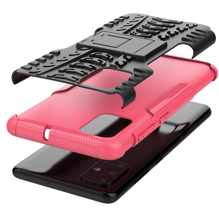 Anti-slip PC + TPU Hybrid Case Con Kickstand Para Samsung Galaxy A71 - Rosa