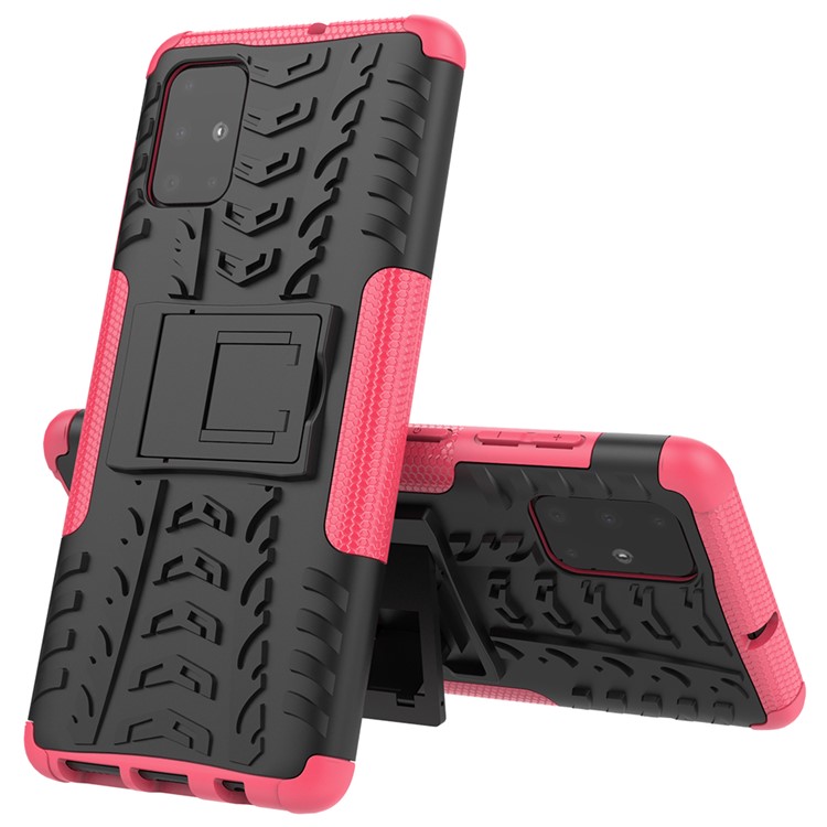 Anti-slip PC + TPU Hybrid Case Con Kickstand Para Samsung Galaxy A71 - Rosa