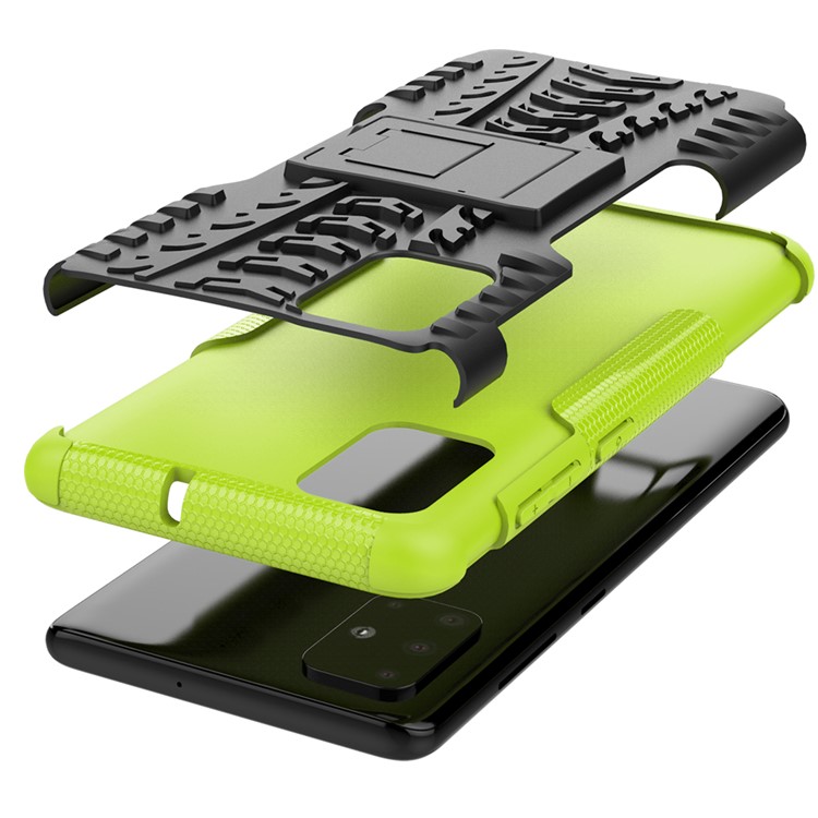 Anti-slip PC + TPU Hybrid Case Con Kickstand Para Samsung Galaxy A71 - Verde