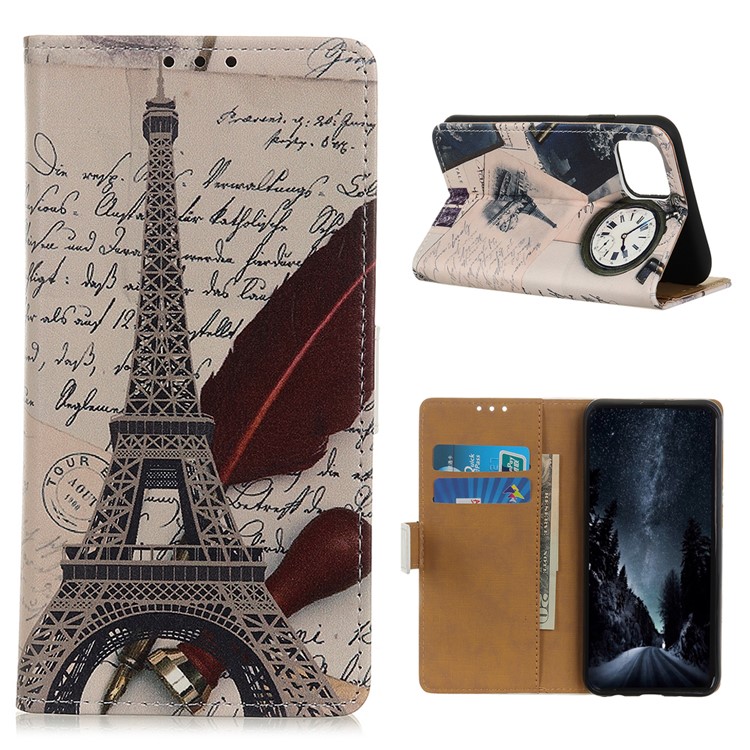 Impresión de Patrones PU Cuero de Cuero Cover Del Teléfono Para Samsung Galaxy A91/S10 Lite - Torre y Letras Eiffel