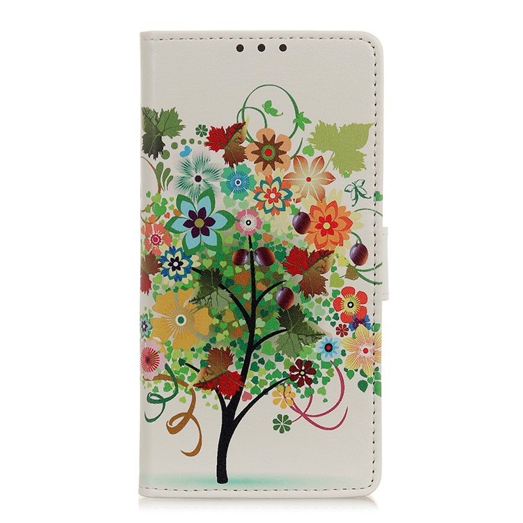 Pattern Printing PU Leather Wallet Stand Phone Cover for Samsung Galaxy A91/S10 Lite - Colorful Tree with Grapes-1
