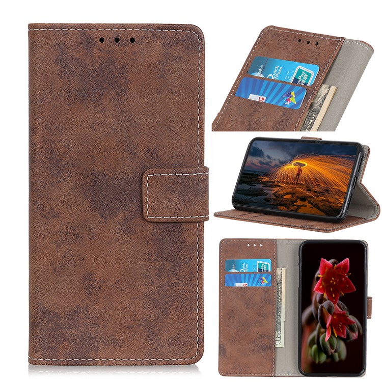 Vintage Style Leather Wallet Stand Phone Case for Samsung Galaxy A81 / Note 10 Lite - Brown-1