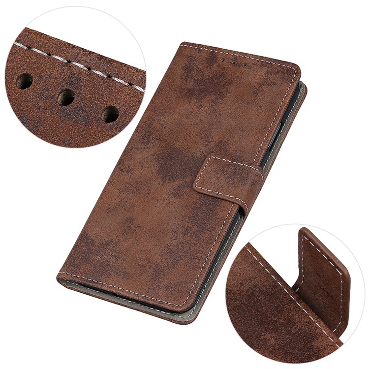 Vintage Style Leather Wallet Stand Phone Case for Samsung Galaxy A81 / Note 10 Lite - Brown-8