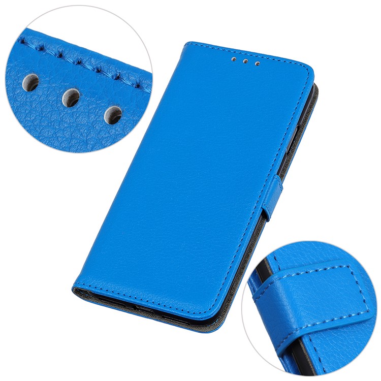 Litchi Grain Wallet Stand Leather Casing Shell for Samsung Galaxy A81/Note 10 Lite - Blue-8