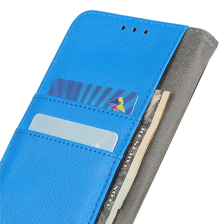 Litchi Grain Wallet Stand Leather Casing Shell for Samsung Galaxy A81/Note 10 Lite - Blue-9