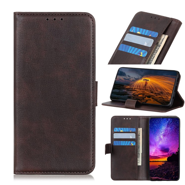 Litchi Surface Wallet Stand Leather Shell for Samsung Galaxy A81/Note 10 Lite - Coffee-1