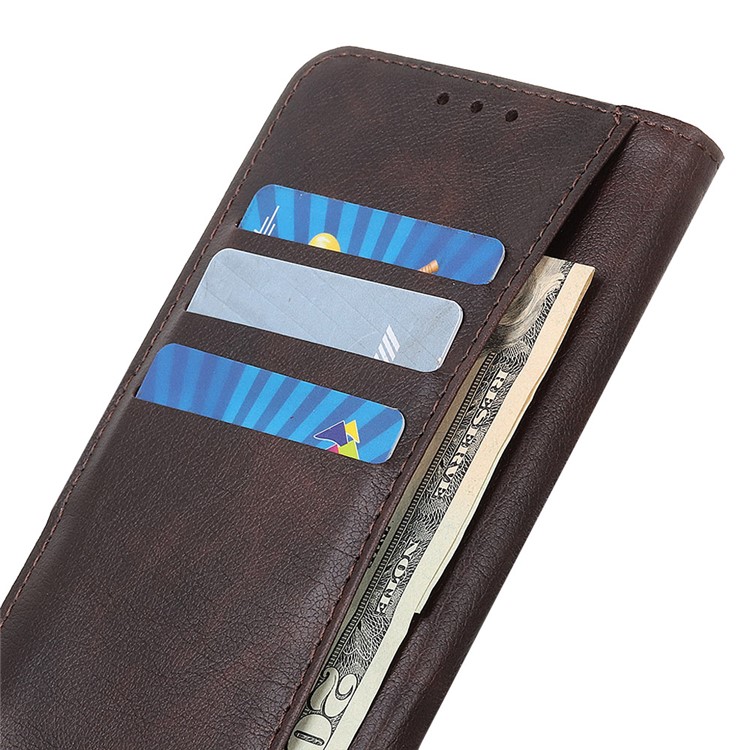 Litchi Surface Wallet Stand Leather Shell for Samsung Galaxy A81/Note 10 Lite - Coffee-5